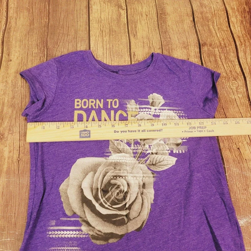 Children's Place Girls Top Blue Violet 7/8‎ Floral Born to Dance Short Sleeve